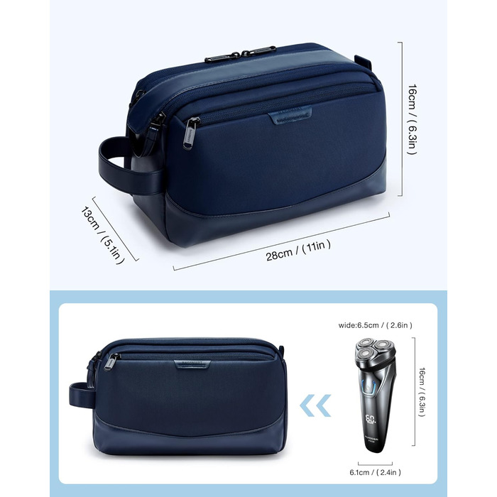 BAGSMART Toiletry Bag for Men, Travel Toiletry Organizer Bag made of Leather, Dopp Kit Waterproof Shaving Bag for Toiletries, (Navy Blue)