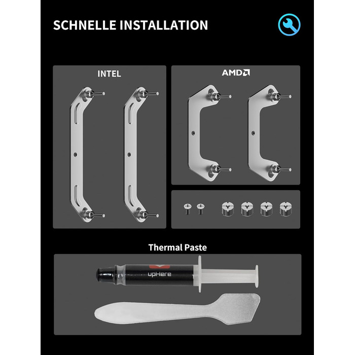 upHere H45K6: Тихий кулер для CPU з 6 тепловими трубками (90x45 мм) - сумісний з AM5/AM4/AM3, Intel 1851/1700/115x/1200