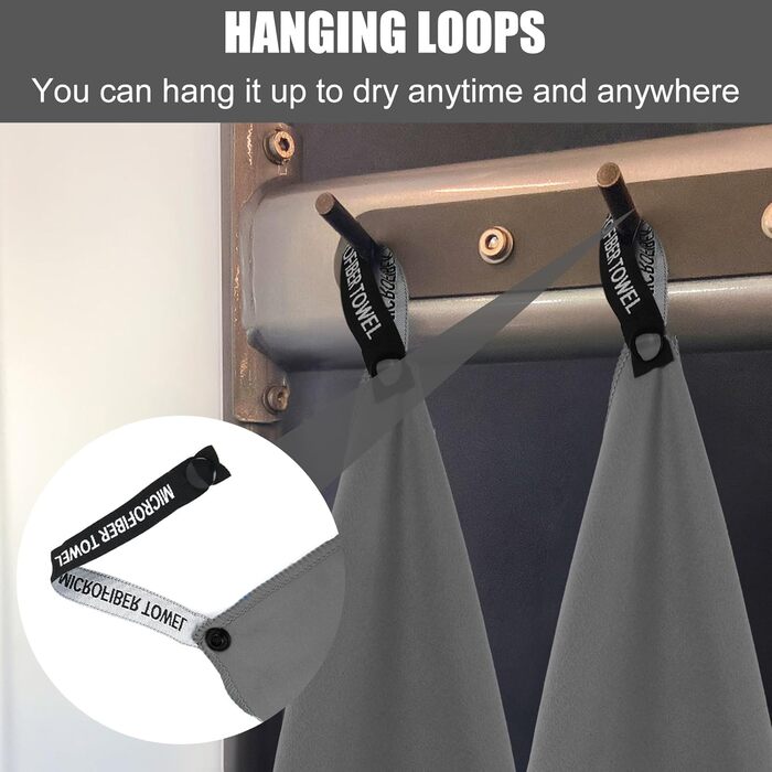 Набір рушників Neerow з мікрофібри (3 шт.): великий (152x76 см), фітнес (80x40 см), маленький (30x30 см), темно-сірий, швидковисихаючі