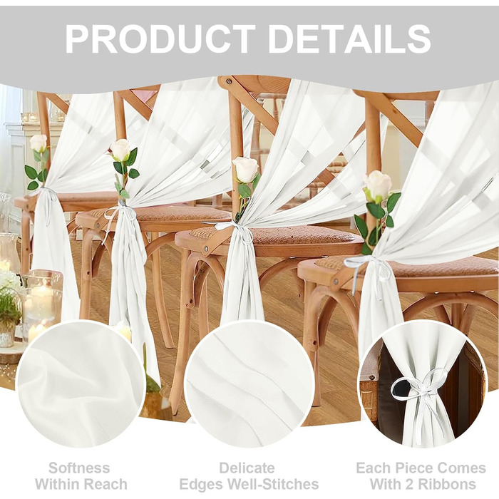10 Piece Chiffon Table Runners, Wedding Table Runners, Transparent, Romantic Tulle Table Runners for Christmas, Wedding, Bridal Shower, Baby Shower, Birthday Party, Table Decorations (White, 300x30cm)