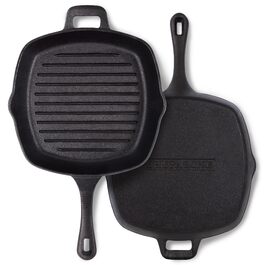 Чавунна гриль сковорода Chefarone 25.5 см з носиком – емальована сковорода для стейків, підходить для індукції, газу, склокераміки та духовки