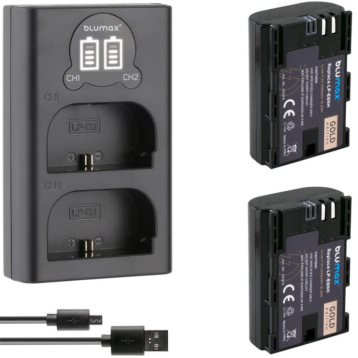 Акумулятор Blumax LP-E6NH для Canon EOS R5, R6, R7, 5D Mark IV, 90D (2250mAh) + Зарядний пристрій Slim Dual LP-E6