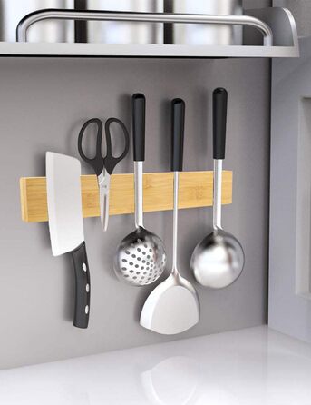 [50cm Pro] Magnetic Knife Strip, Trhillsbrad 50cm Magnetic Knife Holder Wood Knife Rail Self-Adhesive, Silver Wall Mount Magnetic Strip No Drilling Knife Holder