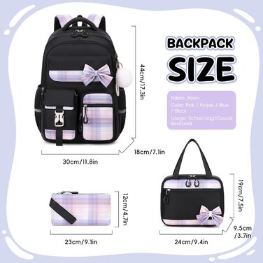 Шкільний рюкзак для дівчаток 3 в 1: рюкзак, ланчбокс, пенал. Чорний, для 3-5 класів