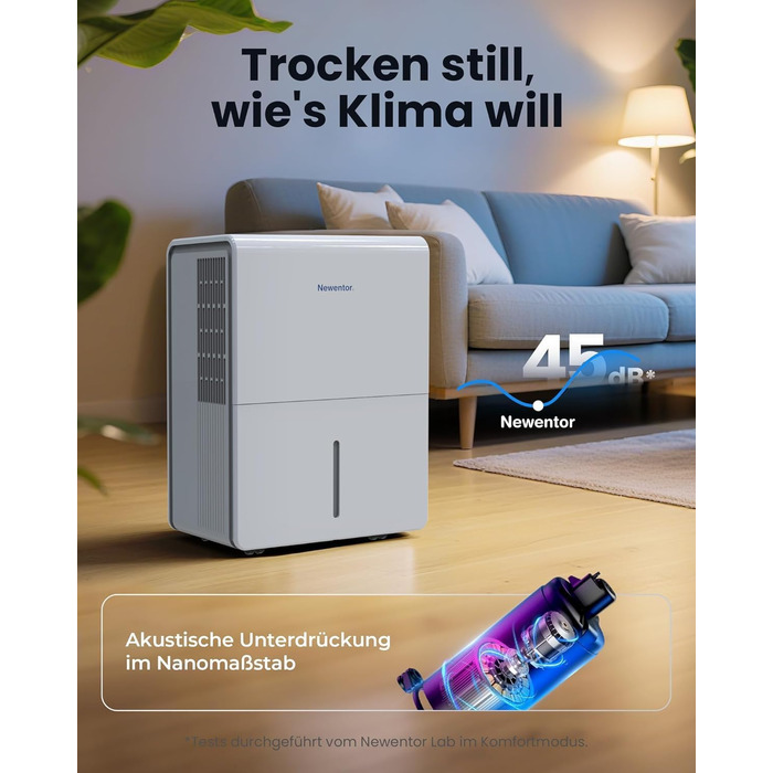 Електричний осушувач повітря Newentor 25L для дому, підвалу, 215 м³/80 м², з таймером, фільтром, шлангом, гарантія 10 років