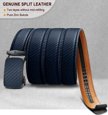 Чоловічий шкіряний ремінь KEMISANT з автоматичною пряжкою, 35 мм, без отворів, регульований розмір 140-160 см, для ділового костюма, темно-синій