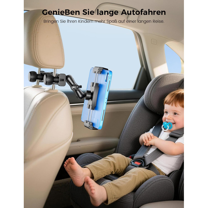 Тримач для планшета в авто OHLPRO: кріплення на підголівник, шарнірний кронштейн, сумісний з iPad, телефонами, Switch, Samsung (5-13 дюймів)