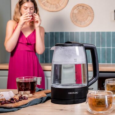 Скляний електрочайник Cecotec ThermoSense 340 Clear, 1.7 л, 2200 Вт, боросилікатне скло, LED-індикація, чорний