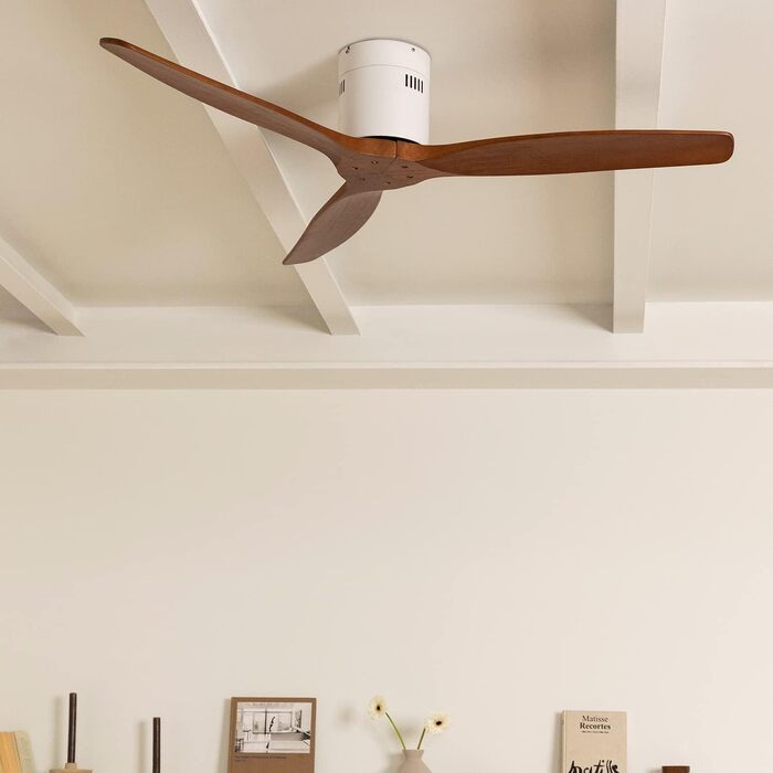 Вентилятор стельовий WINDCALM ABS білий з імітацією темного дерева, Wi-Fi, пульт, 40W, Ø132cm, 6 швидкостей, таймер, DC-двигун, літньо-зимовий режим, без освітлення