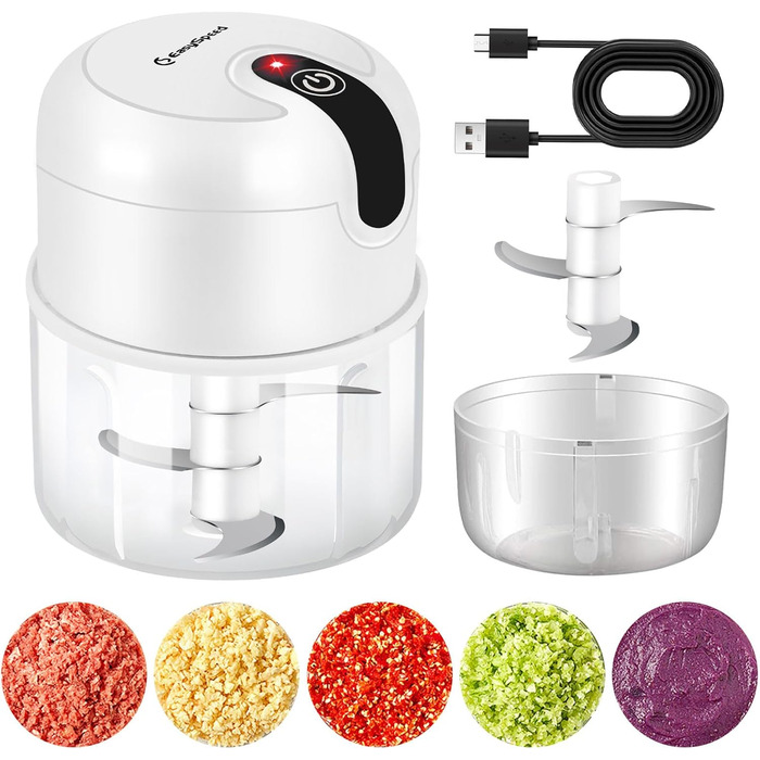 Електричний міні-подрібнювач EasySpeed Zerkleinerer: 250 мл, для м'яса, овочів, дитячого харчування, кемпінгу, USB-C зарядка, білий