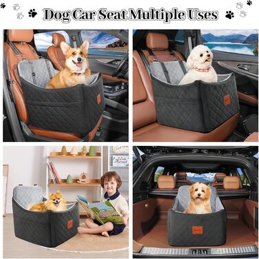 Автокрісло для собак: зручне ліжко-підвищення для маленьких та середніх собак з кишенями та поводок (чорний/сірий, середнє)