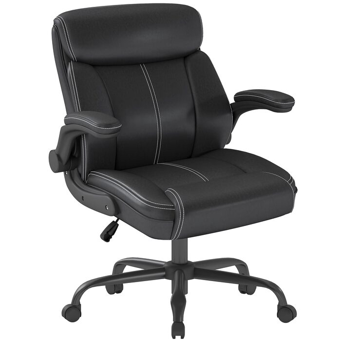 Офісний крісло AnyGod з шкіри, регульовані підлокітники, поворотне, для дому та офісу, до 136 кг, чорне