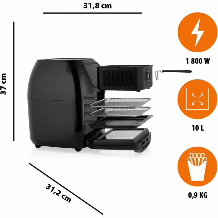 Tristar Hot Air Fryer 10 L, oil-free baking, 10 programs, touchscreen, dishwasher-safe parts, non-stick coating, including accessories, 1800 W, Airfryer FR-6964 Hot Air Fryer and Oven 10L