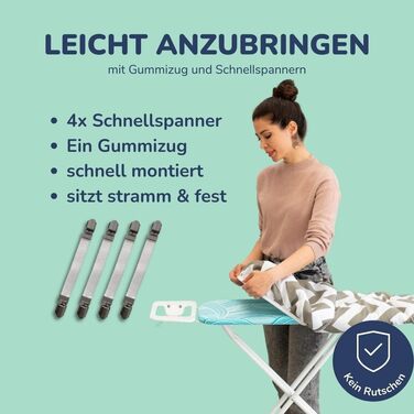 Бюгельний чохол універсальний 125x45 см, товста бавовна, комплект з допоміжними аксесуарами для прасування (фіксатор, натягувач, покривало) - сірий, для парових прасок
