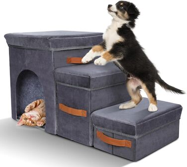 Zonema Dog Stairs, Dog Stairs for Small Dogs, Waterproof Dog Stairs 40 cm High, Injury Prevention High-Quality Sponge Cat Stairs, Non-Slip Washable Dog Ramp for Sofa Bed Car (Pet Stairs 3 Steps, Grey)