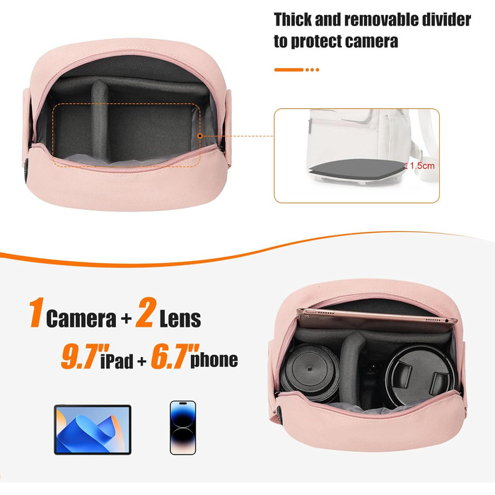 Кришка-органайзер для камери: для DSLR, беззеркальних та компактних камер, білий (рожевий, L)