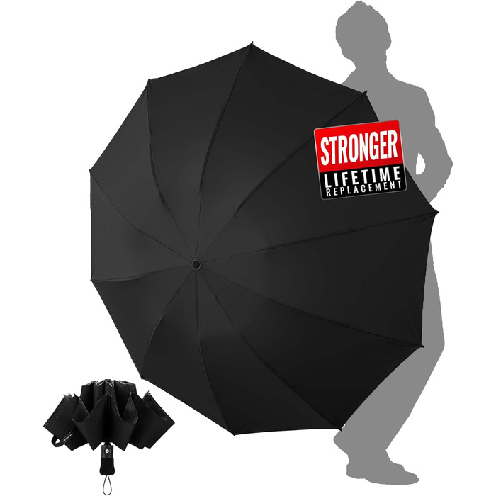 Чакіпі Чакіпі Kompakter Reise Regenschirm: Великий, стійкий до вітру, складаний парасоль для чоловіків та жінок, автоматичний, чорний, 105 см розмах