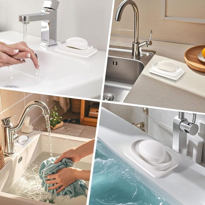 Підставка для мила Shinowa з подвійним шаром та знімним контейнером для води, білий мармур (порожнистий)