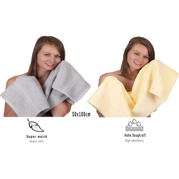 Betz 10-Piece Towel Set Gold Color Beige & Silver Gray, Quality 600 g/m², 2 Shower Towels 70 x 140 cm, 4 Hand Towels 50 x 100 cm, and 4 Washcloths 30 x 30 cm