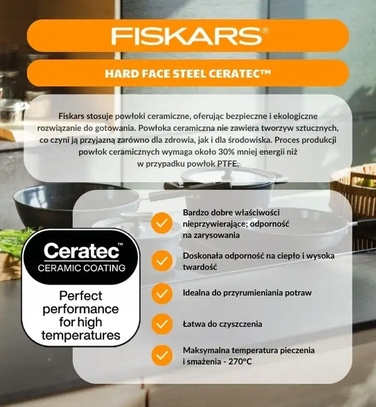 Набір посуду Fiskars: каструлі (8 предметів), сковороди (20, 24, 28 см), кришки та ніж шеф-кухаря