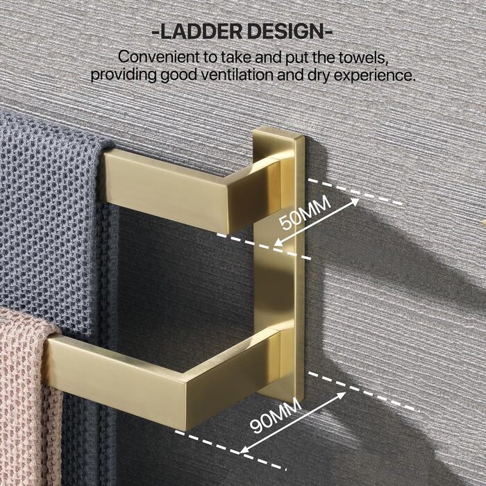 Тримач для рушників SAYAYO: настінний, триярусний, для ванної та кухні, 64 см (золотий)