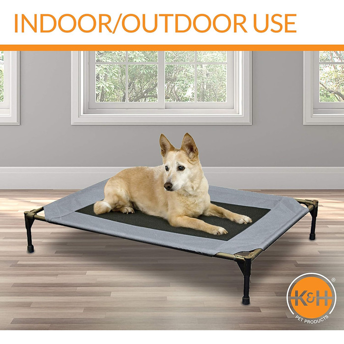 K&H Pet Products Elevated Outdoor Dog Bed, Breathable, Cooling, Elevated Cot Bed, Hammock for Large Dogs, Washable Mesh Cover, Elevated Metal Frame, Foldable, (L 81 x W 64 x H 18 cm)