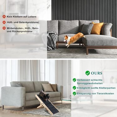 Рампа для собак та котів, регульована висота 25-48 см, з антиковзною поверхнею, дерев'яна, складна