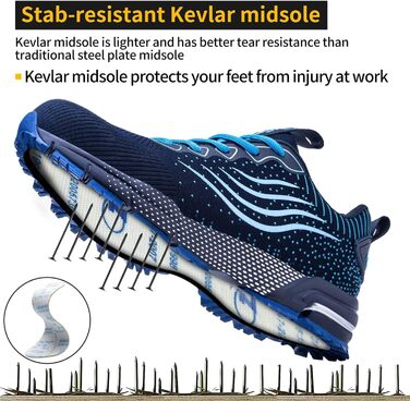 Черевики робочі чоловічі/жіночі, безпекові, спортивні, з металевим капаком, амортизуючі, протиковзкі, 43 EU, блакитні
