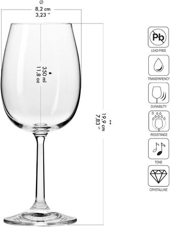 Набір келихів для вина Krosno Rotwein 6 шт. 350 мл - склянка для червоного вина, безпечне скло, для дому, ресторану, вечірки