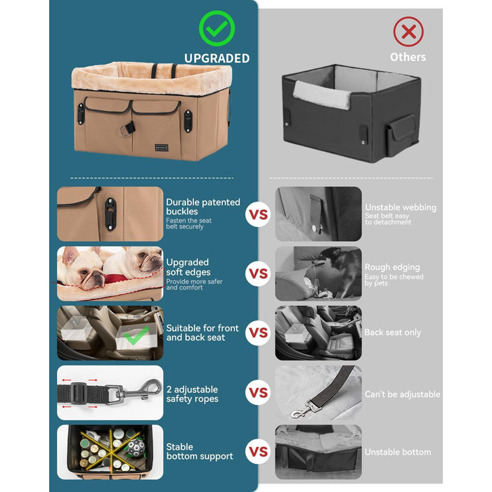 Автокрісло для собак Petsfit - середній розмір, бежеве, з ременями та кишенею