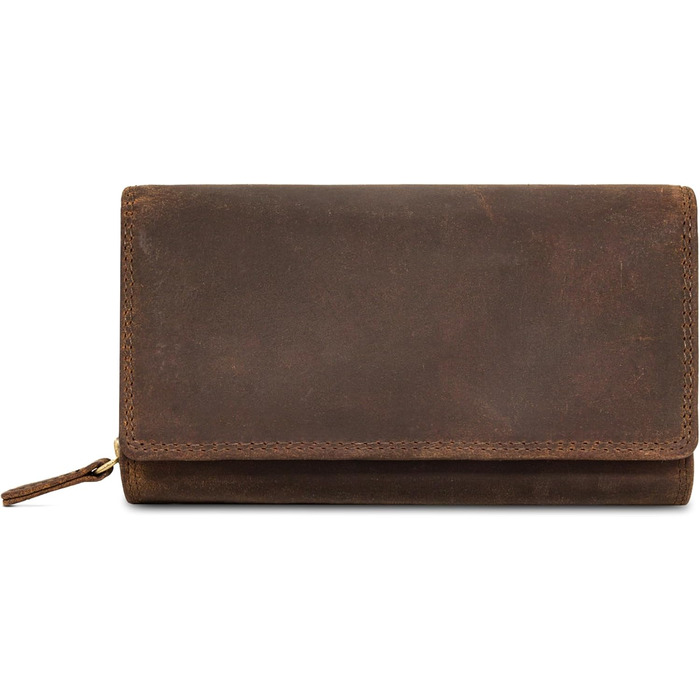 STILORD 'Elisa' Wallet for Women Brown Leather Large with Many Compartments and Zipper, Ladies Purse with RFID Protection, Women's Wallet with Extra Coin Pocket in Portrait Format, Genuine Leather