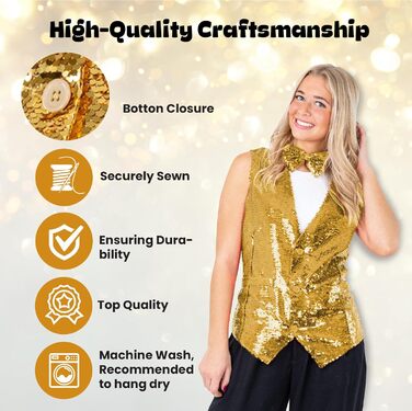 Блестяча жилетка з паєтками Dress Up America з краваткою - золота, V-подібний виріз для чоловіків