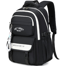 Шкільний рюкзак для підлітків дівчаток та хлопців, рюкзак у школу з багатьма кишенями, водонепроникний шкільний ранець великого розміру з відділенням для ноутбука 15,6' чорного кольору