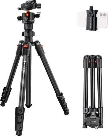 Штатив K&F Concept 200CM (78 дюймів) для камери: трипод з кульковою головкою 360°, моноподом, 1/4'' гніздом, для DSLR-камер (163CM, 10KG, алюміній)