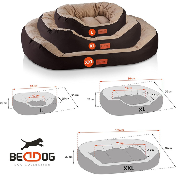 Ліжко для собак середніх порід - ліжко-кошик для собак XL - м'яке ліжко для собак, ліжко-софа для собак, ліжко для собак середніх розмірів. Матеріал: Alicante-Gewebe, колір: сірий, розмір: 85 x 70 x 21 см