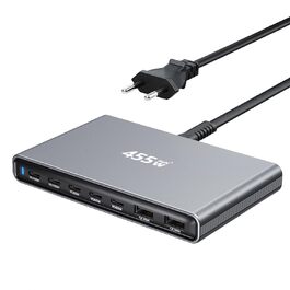 Зарядний пристрій USB-C 455W, 7 портів, GaN PD PPS, для MacBook, Dell, iPhone, Samsung, ноутбуків, планшетів, телефонів – Сірий