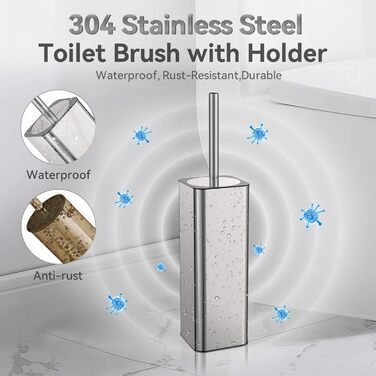 Набір для чищення унітазу DOWRY з тримачем, 2 насадки, металева щітка та тримач, для ванної кімнати, срібляний, прямокутний