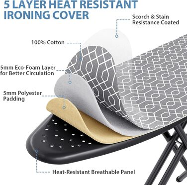 Відкидна гладильна дошка KINGRACK з регулюванням висоти, стабільний стійкий стіл для прасування з металевим каркасом, 33 x 110 см (Сірий)