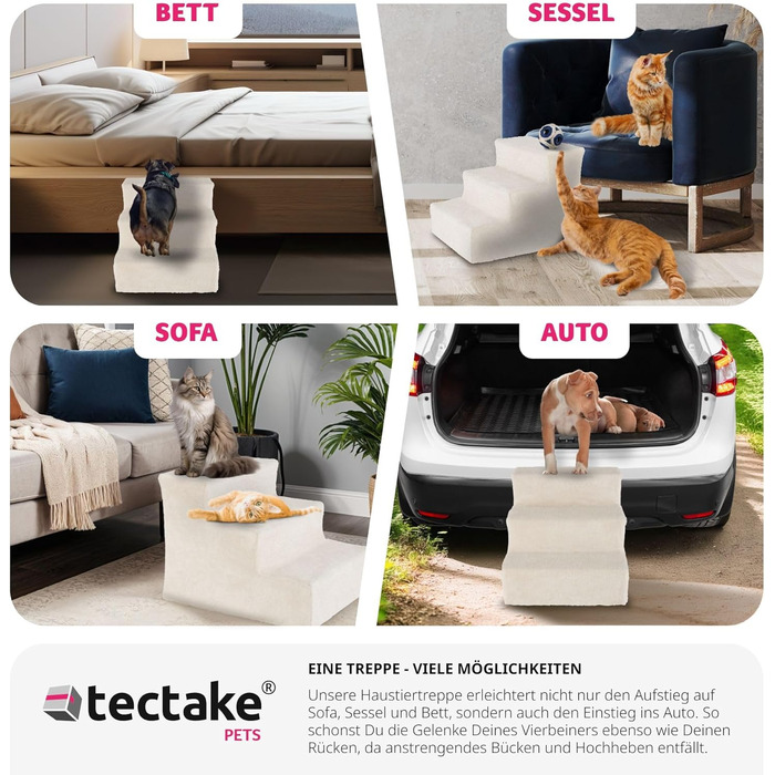 Сходинка для тварин tectake®: для собак та котів, допомога у підйомi, знімний чохол, плоскі сходинкі, для софи, ліжка, авто (7 x 45 x 4,5 см)