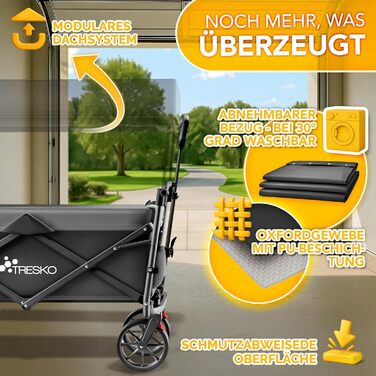 Трьохколісний візок TRESKO® з дахом, кишенькою-холодильником та боковими шторками | Вантажопідйомність до 150 кг | Візок з гумовими колесами та гальмами (передні та задні) та 3-точкова система фіксації (Зелений) (Чорний)