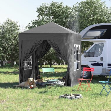 Outsunny 2x2m (6.5x6.5ft) Waterproof Pavilion, Pop-up Folding Canopy with 4 Side Walls, Drainage Holes in Windows, Foldable Party Tent UV 30+, Garden Tent with Carry Bag, Garden Pavilion for Patio, White (Black)