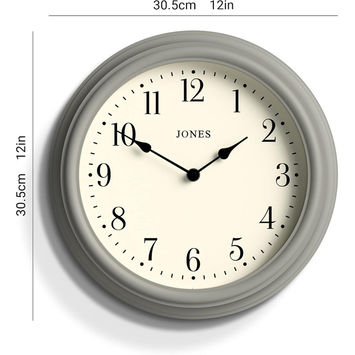JONES CLOCKS® Venetian Wall Clock | Classic Round | 30cm | Green | Roman Numerals | Traditional Design ideal for kitchen, living room or bedroom (Grey)