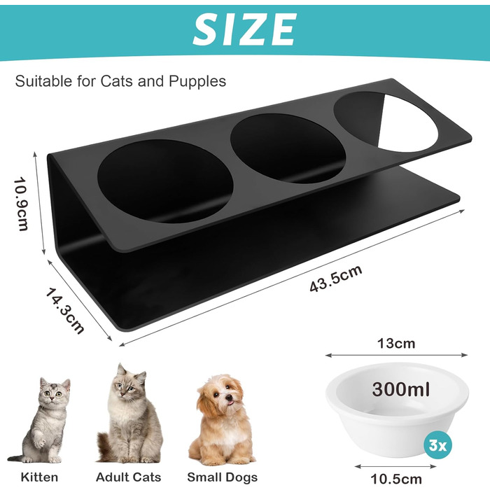 Підвищена годівниця для котів Lannvan Katzennapf Erhöht з кераміки та металевим підставкою, 15° нахил, годівниця та миска для води для котів та маленьких собак