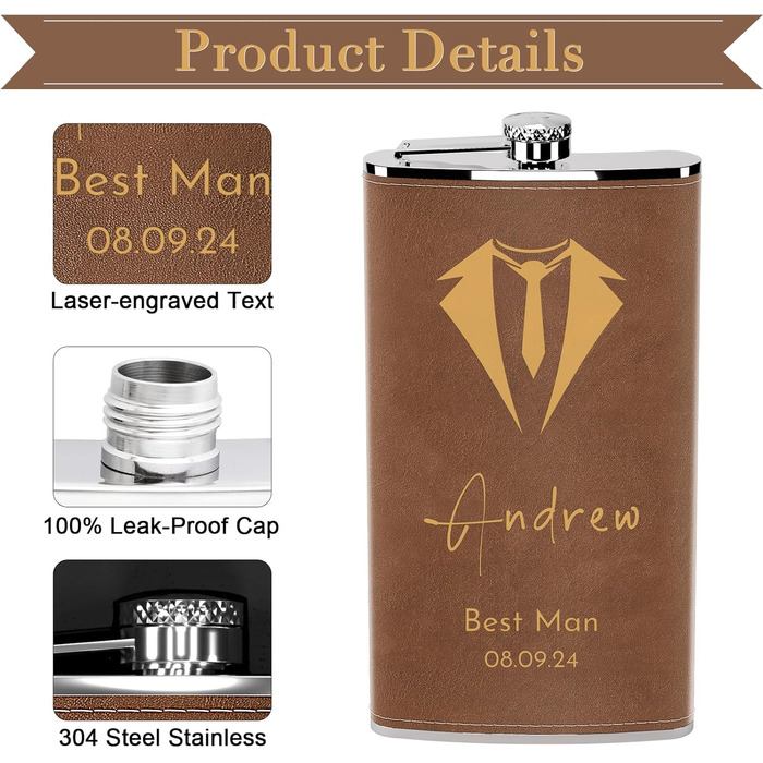 Набір фляг з гравіюванням гір, фляга з нержавіючої сталі 8oz/237ml, персоналізований подарунок на день народження, персоналізовані подарунки для чоловіків, кемперів, мандрівників (сірий) (Braun-design 5, 355ml/12oz)