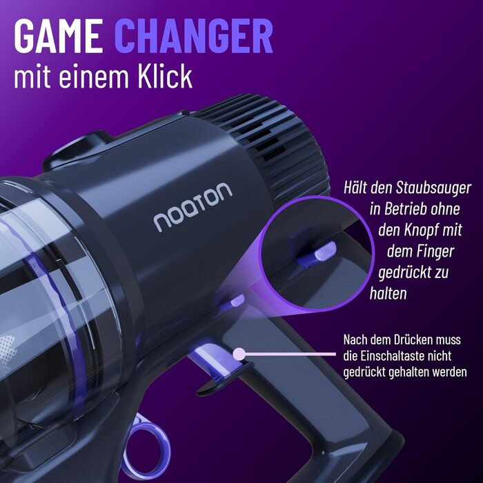 Акумуляторний пилосос Noaton AVC600 Deluxe з автоматичним режимом, LED дисплеєм та HEPA фільтром, 50000 Па, 600 Вт, до 85 хв роботи, 220 AW, для твердих поверхонь, килимів та шерсті тварин