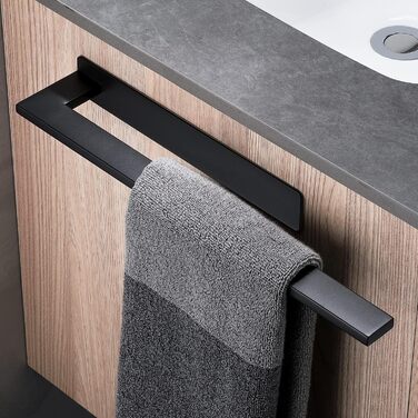 Тримач для рушників без свердління, подвійний, з нержавіючої сталі 304, двозахватний, самоклеючий, для ванної кімнати та кухні (#6 Чорний)