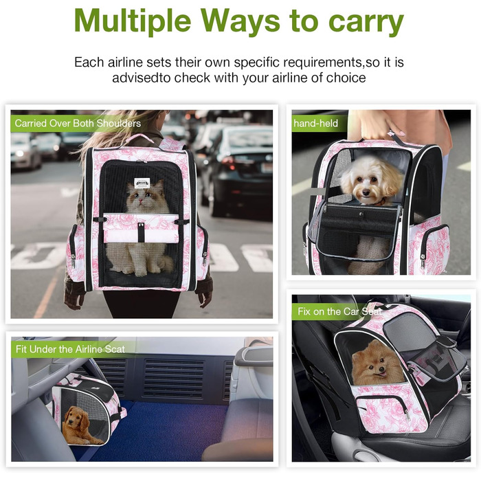 Рюкзак для кота Lekebobor, розкладний, переноска для тварин, для маленьких собак та середніх котів до 8 кг, для подорожей та піших прогулянок, у смугастий колір, 12.6'L x 11.2'W x 16.5'H - L, рожевий з квітковим малюнком