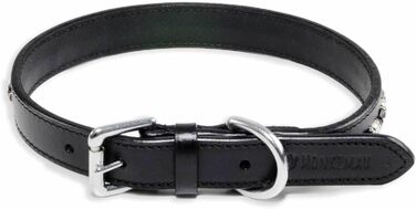 Нашийник для собак Monkimau з натуральної шкіри, чорний, з кристалами, регульований (S: 20 мм x 45 см)
