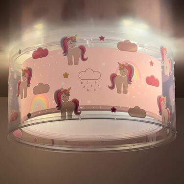 Dalber Ceiling Light for Children, Unicorns, Animals, Unicorns, Children's Room Ceiling Lamp, Pink