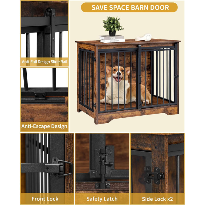 Hzuaneri Modern Wooden Dog Crate Furniture - Indoor Dog Box with Sliding Doors for Small/Medium Dogs - 81cm Height, 55x81x67.5cm, Vintage Brown DFC83601B